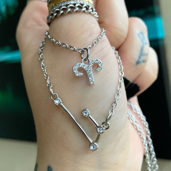♈️ ARIES zodiac sign & constellation stainless steel cz double layer necklace - Picture 5 of 14